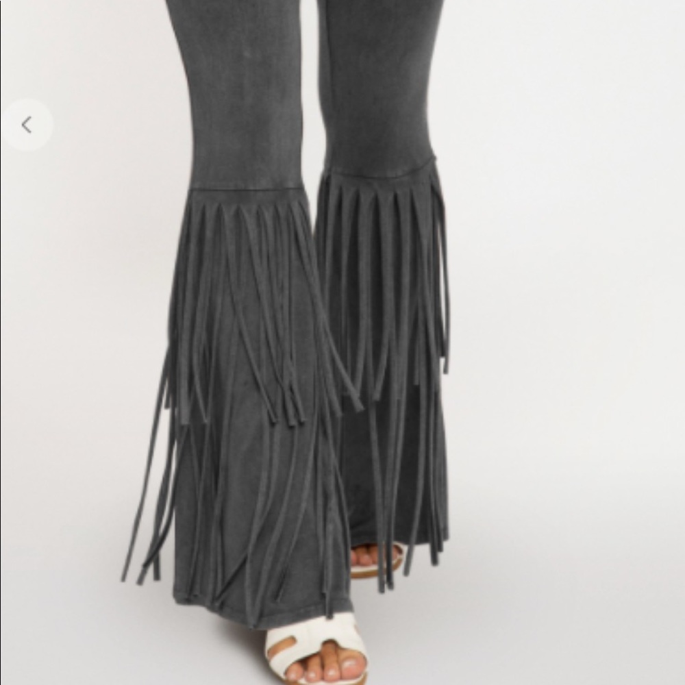 Blue Buttercup Black Fringe Pants